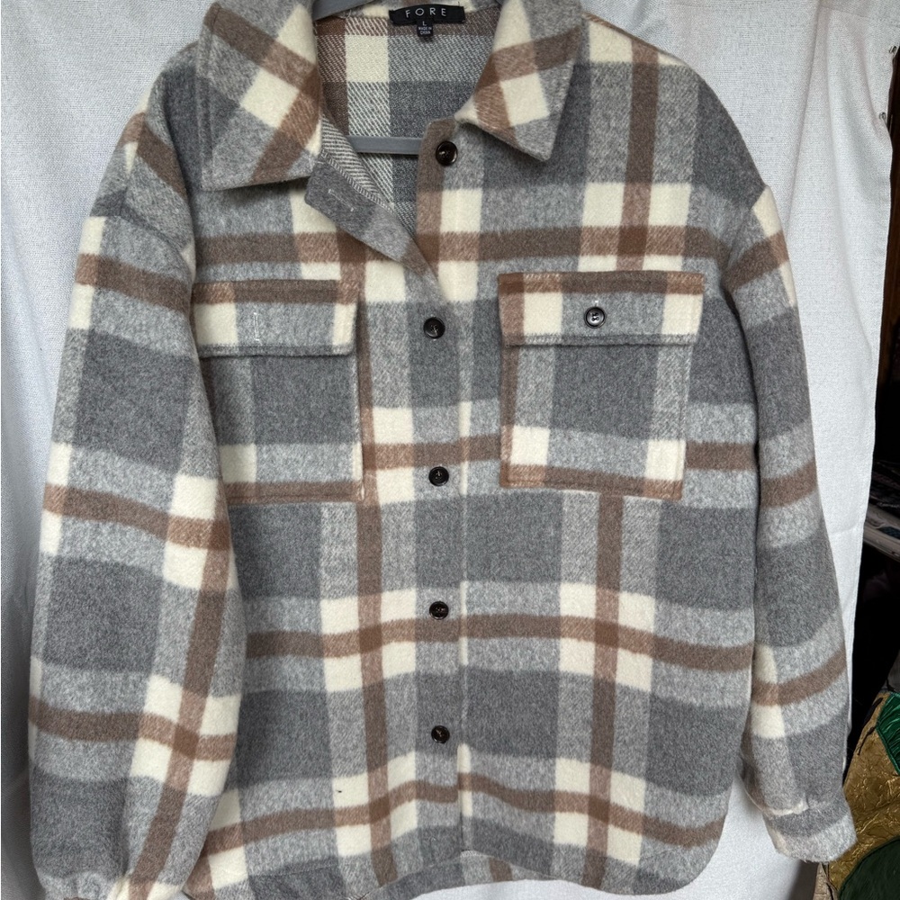 G/FORE Gray White Brown Plaid Utility Jacket